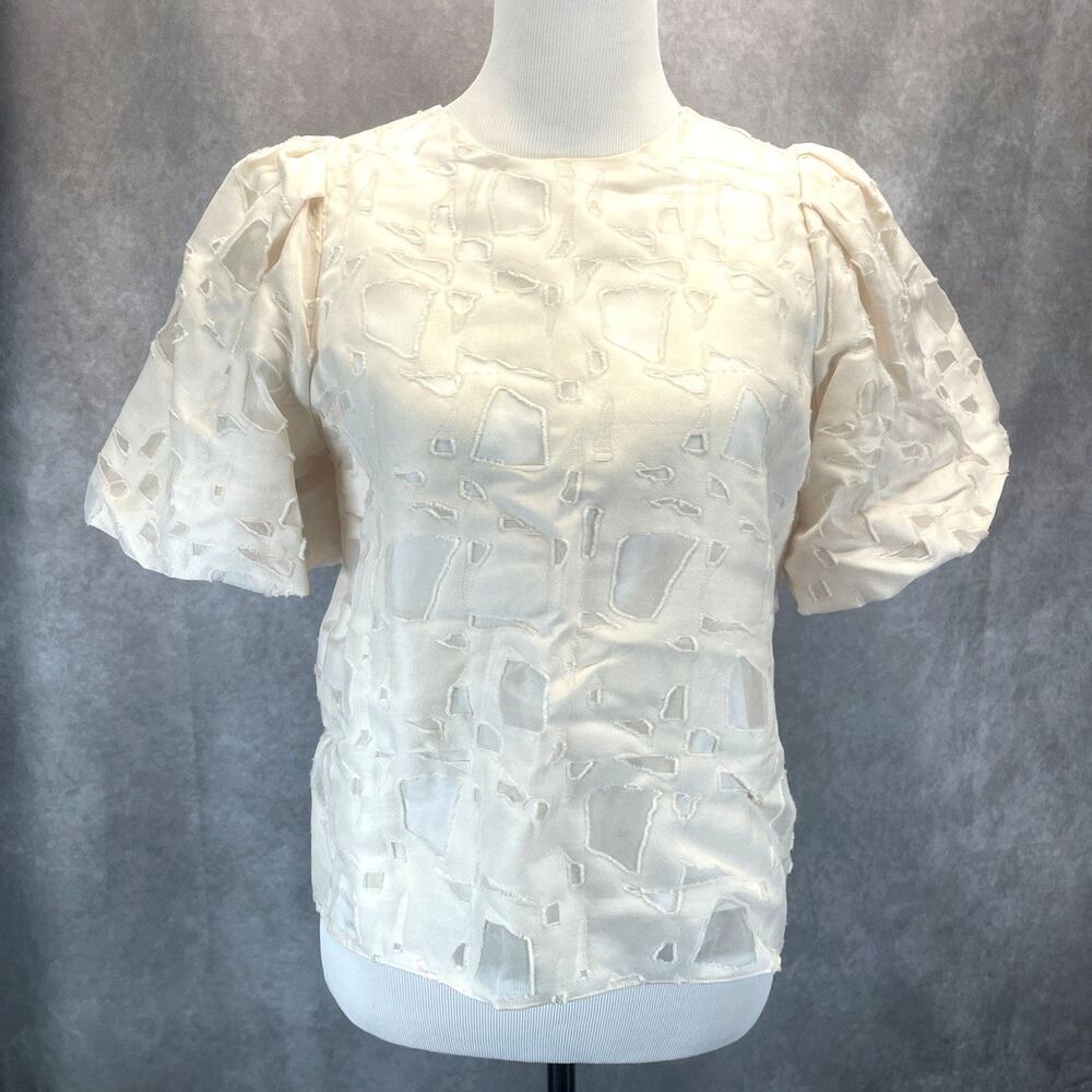 NWT Marie Oliver Jessa Blouse Size S Ivory Balloon Slv Textured Jacquard Pattern